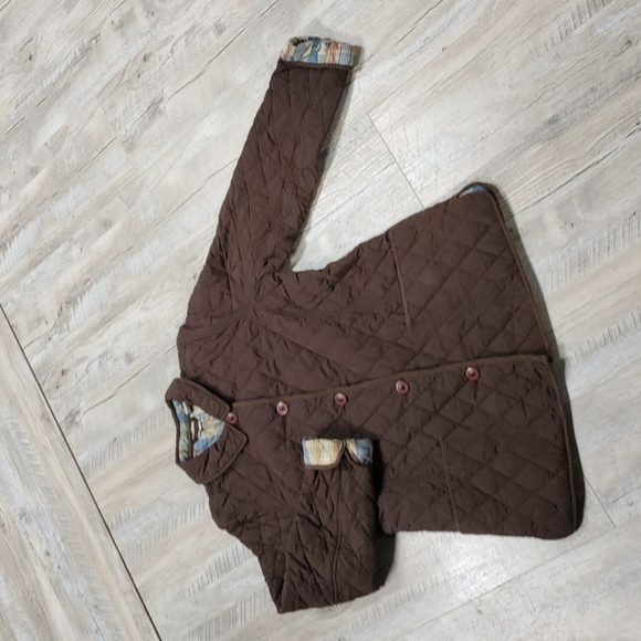 L.L. Bean Brown Quilted Collared Jacket with Plaid Lining - Picture 2 of 13